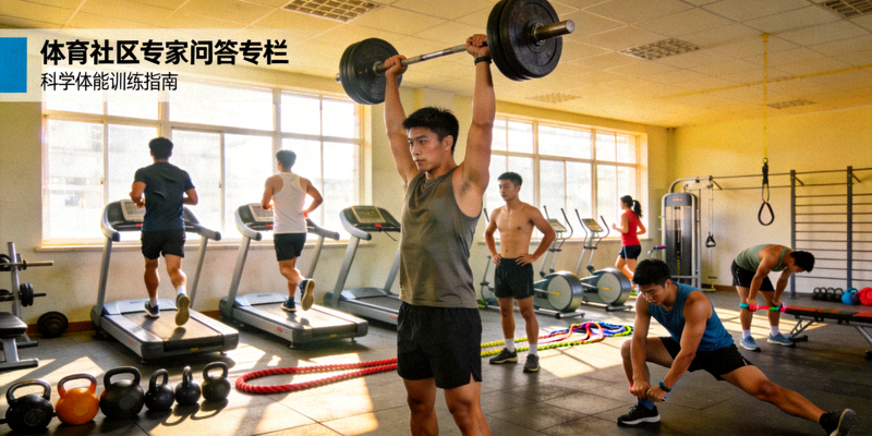 健身训练场馆内运动员进行体能训练的场景，用于体育社区专家问答专栏新闻配图