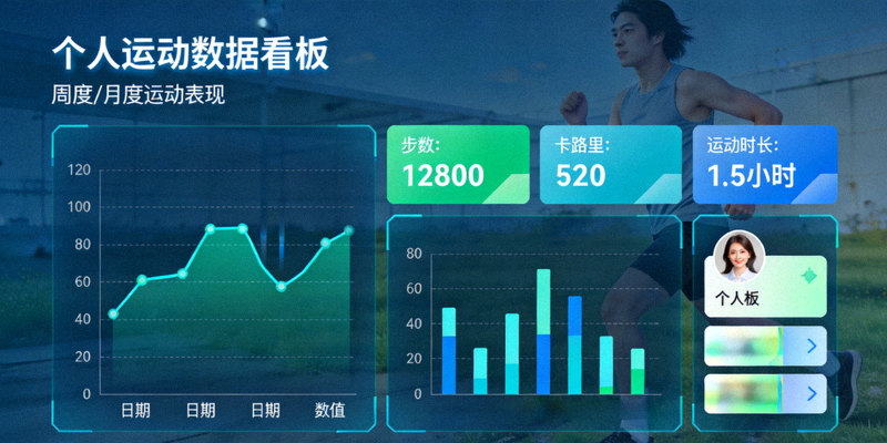 体育数据可视化图表与个人看板界面展示配图